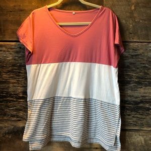 Pink/white/grey stripe short sleeve tshirt